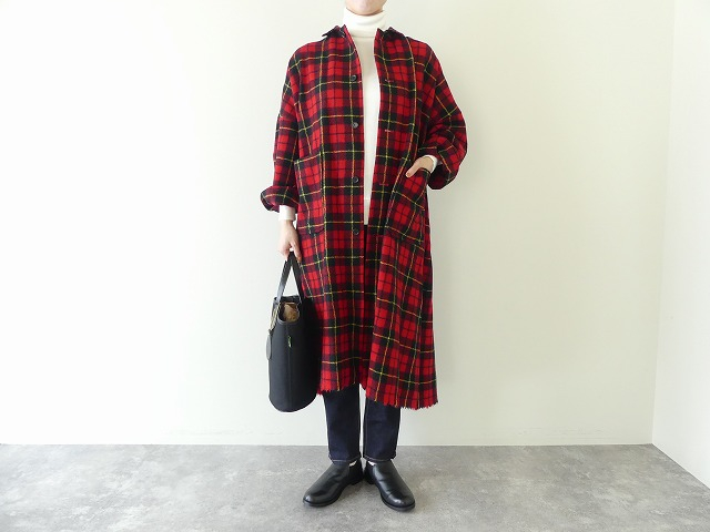 R&D.M(オールドマンズテーラー) WOOL TARTAN CHECK OPEN COLLAR WORK COATの商品画像3