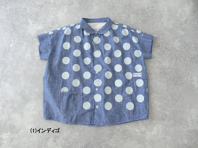 快晴堂(かいせいどう) Girls 水玉ダンガリーのインディゴとホワイト　丸衿半袖シャツの商品画像11
