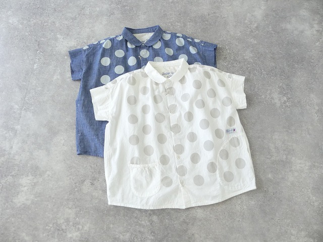 快晴堂(かいせいどう) Girls 水玉ダンガリーのインディゴとホワイト　丸衿半袖シャツの商品画像3