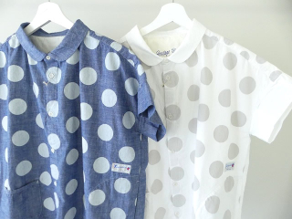 快晴堂(かいせいどう) Girls 水玉ダンガリーのインディゴとホワイト　丸衿半袖シャツの商品画像51