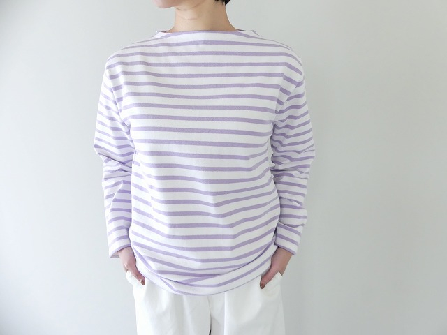 SAINT　JAMES(セントジェームス) 定番OUESSAN ウェッソン　ボーダー NEIGE/LILAS  白/リラパープルの商品画像1