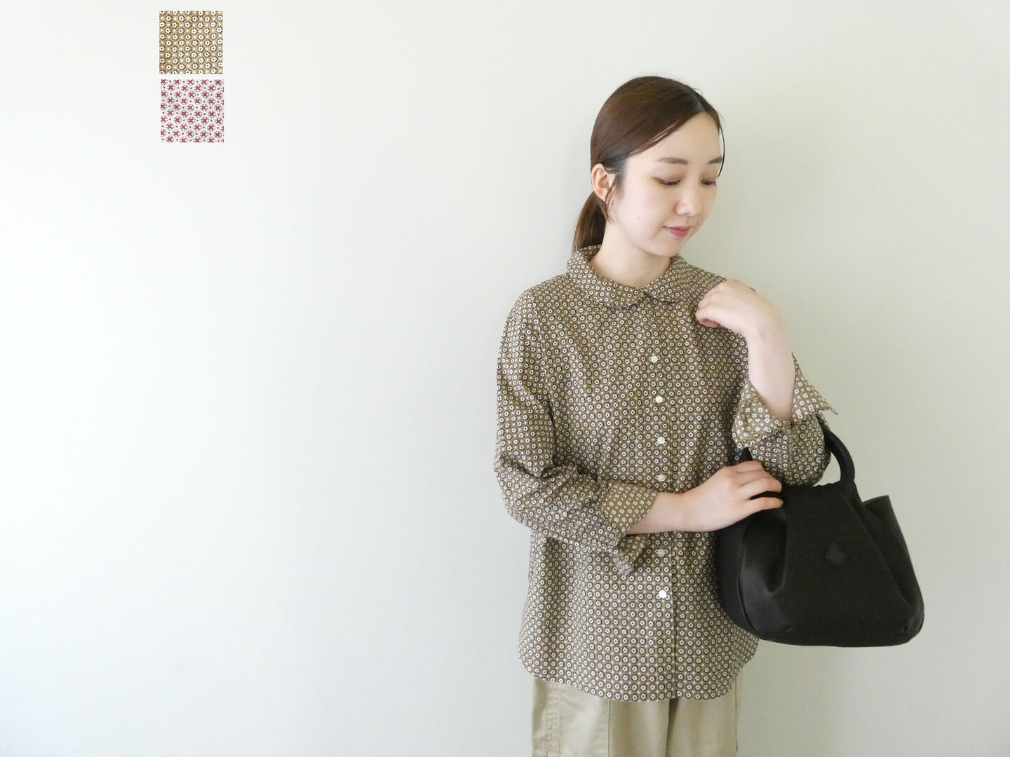 homspun(ホームスパン) 小花プリントフラットカラーブラウス(262-5758) homspun(ホームスパン) 小花プリントフラットカラーブラウス(262-5758)