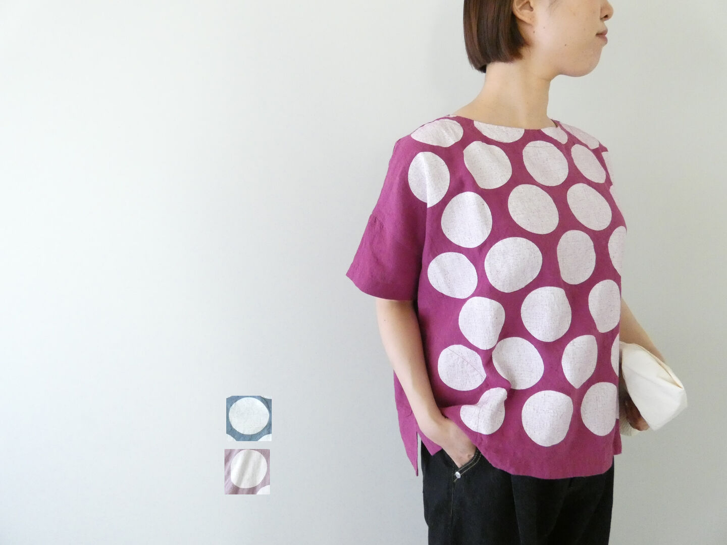 快晴堂(かいせいどう) Girl's ベルギーリネンの大きな水玉 水玉半袖Tシャツ(61S-18) 快晴堂(かいせいどう) Girl's ベルギーリネンの大きな水玉 水玉半袖Tシャツ(61S-18)