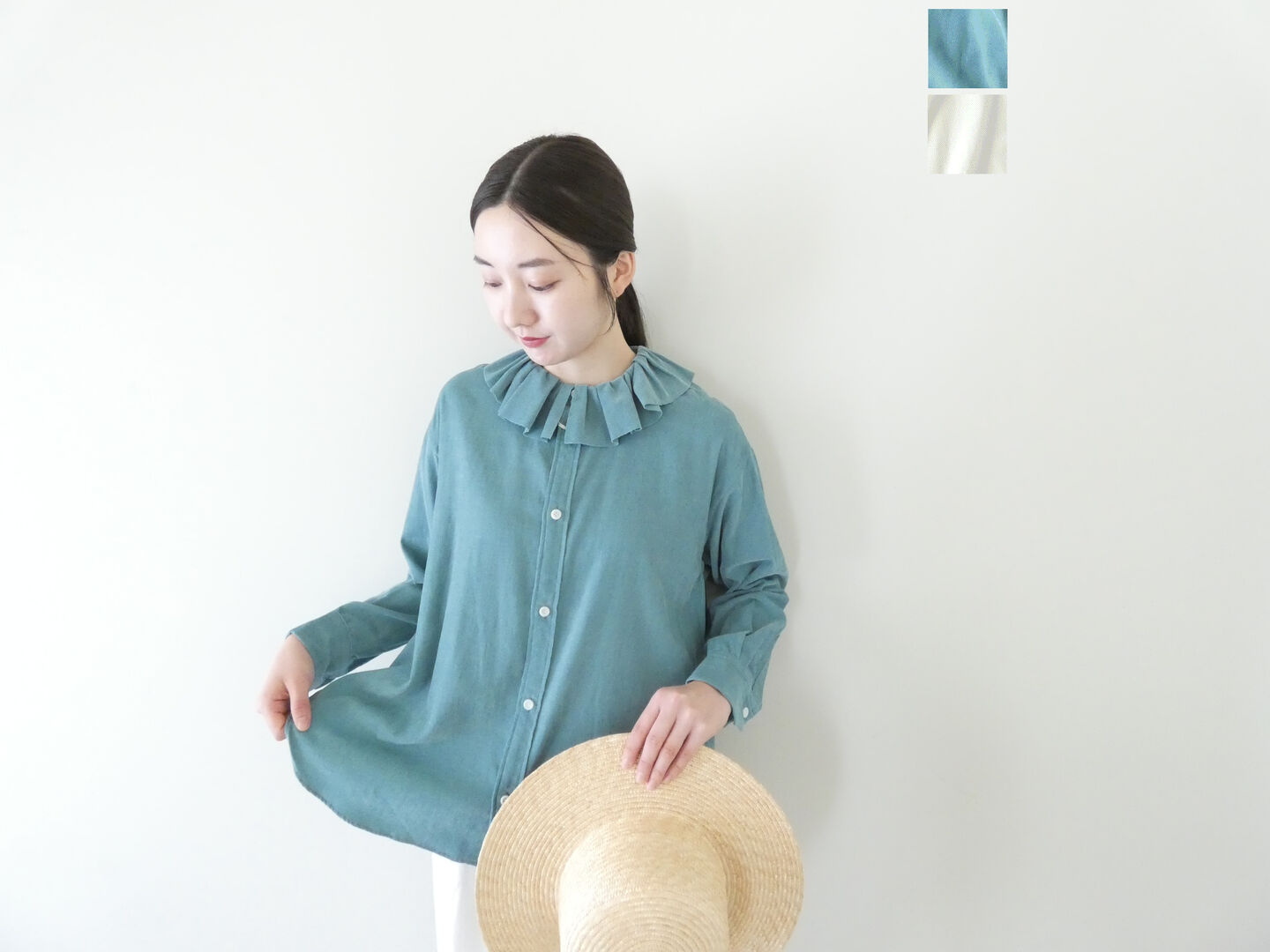 R&D.M.Co-(オールドマンズテーラー) COTTON RAYON シャツコール RUFFLE COLLAR BLOUSE(OLD8407) R&D.M.Co-(オールドマンズテーラー) COTTON RAYON シャツコール RUFFLE COLLAR BLOUSE(OLD8407)
